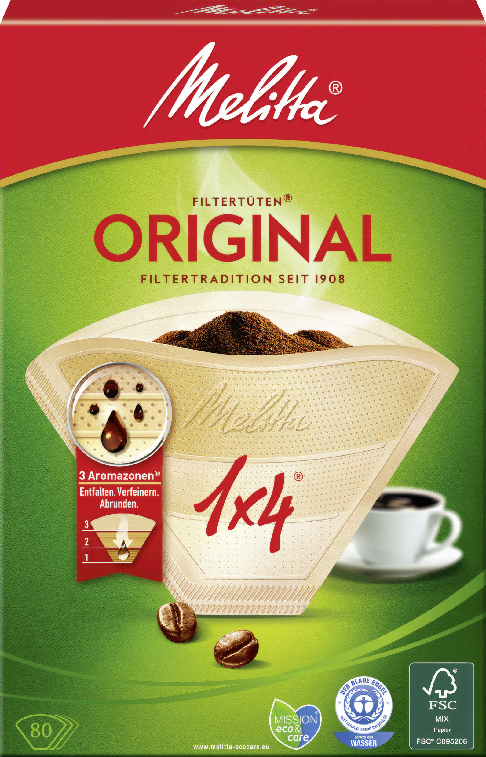 Melitta Kaffeefilter, Filtertüten Aroma 1x4 80 Stück